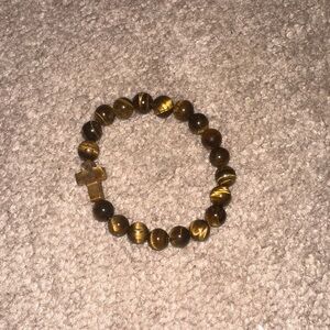 Elevated Faith Tiger's Eye Beaded Bracelet with Cross Charm
